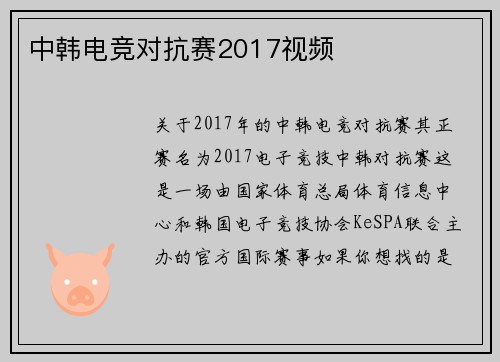 中韩电竞对抗赛2017视频